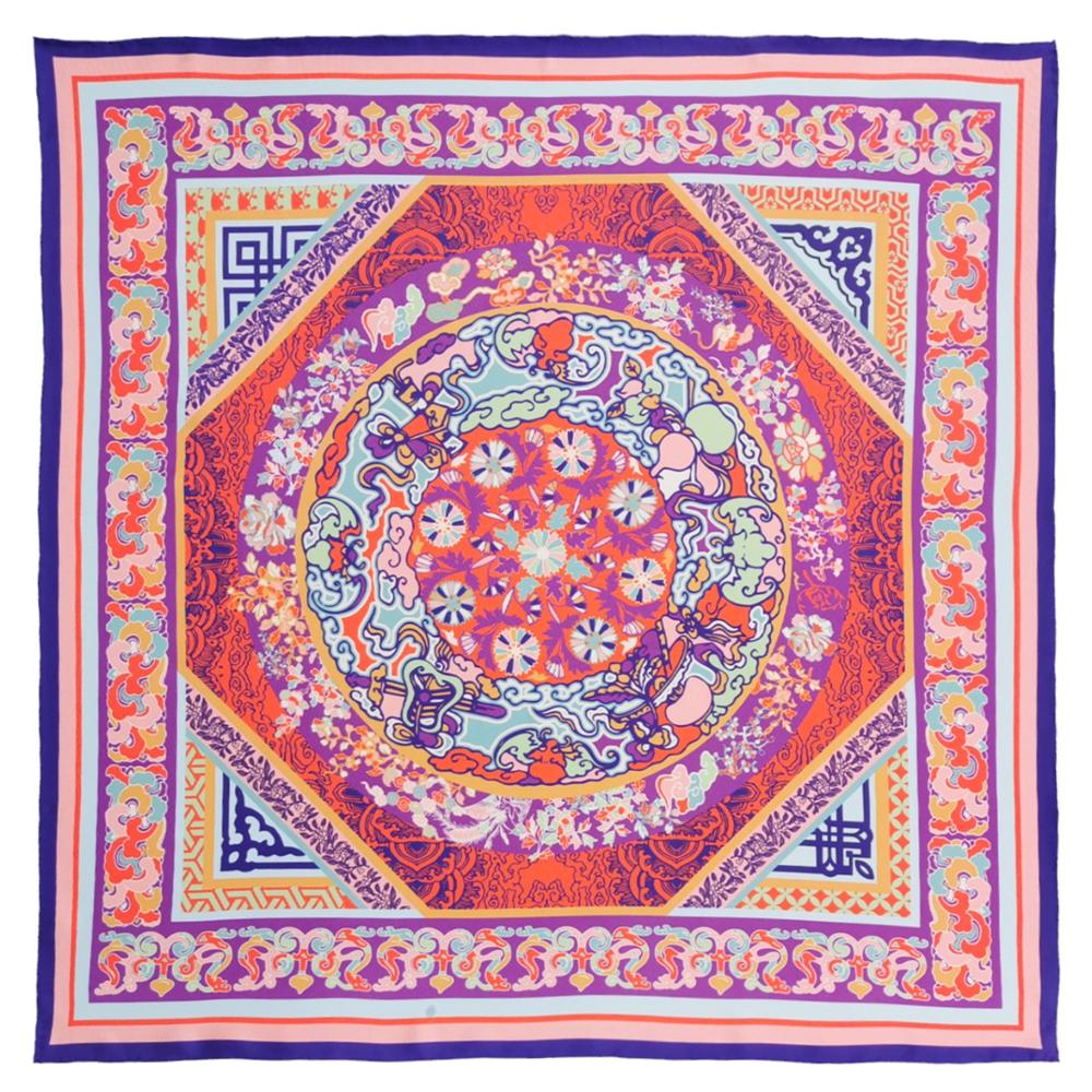 Chinese Traditional Elements Printed Custom Silk Scarf 90*90cm Square Mulberry Silk Scarf Custom Printed Silk Scarf