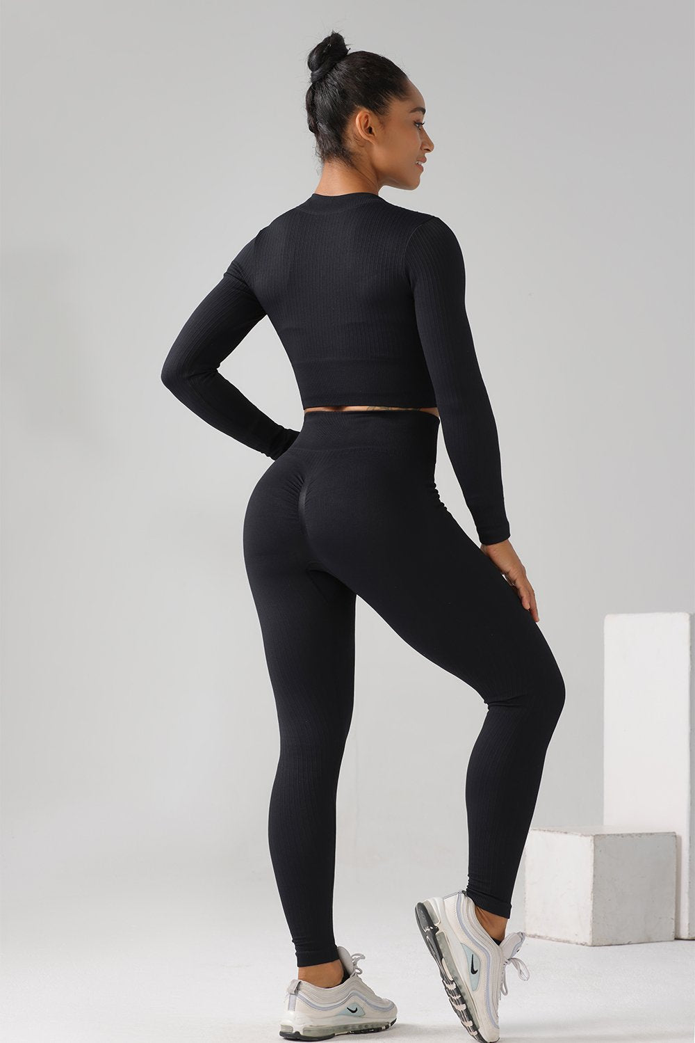 High Quality Rib Zipper 6-piece Set Active Wear Fitness Seamless Yoga Suit Sports Bra Leggings Women's Fitness Suit