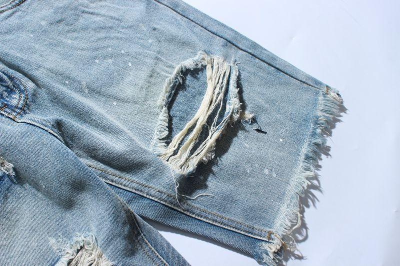 New Tear Damaged Old Denim Shorts Men's Hole Denim Shorts Blue Men's Hip Hop Fashion Casual Jeans Short