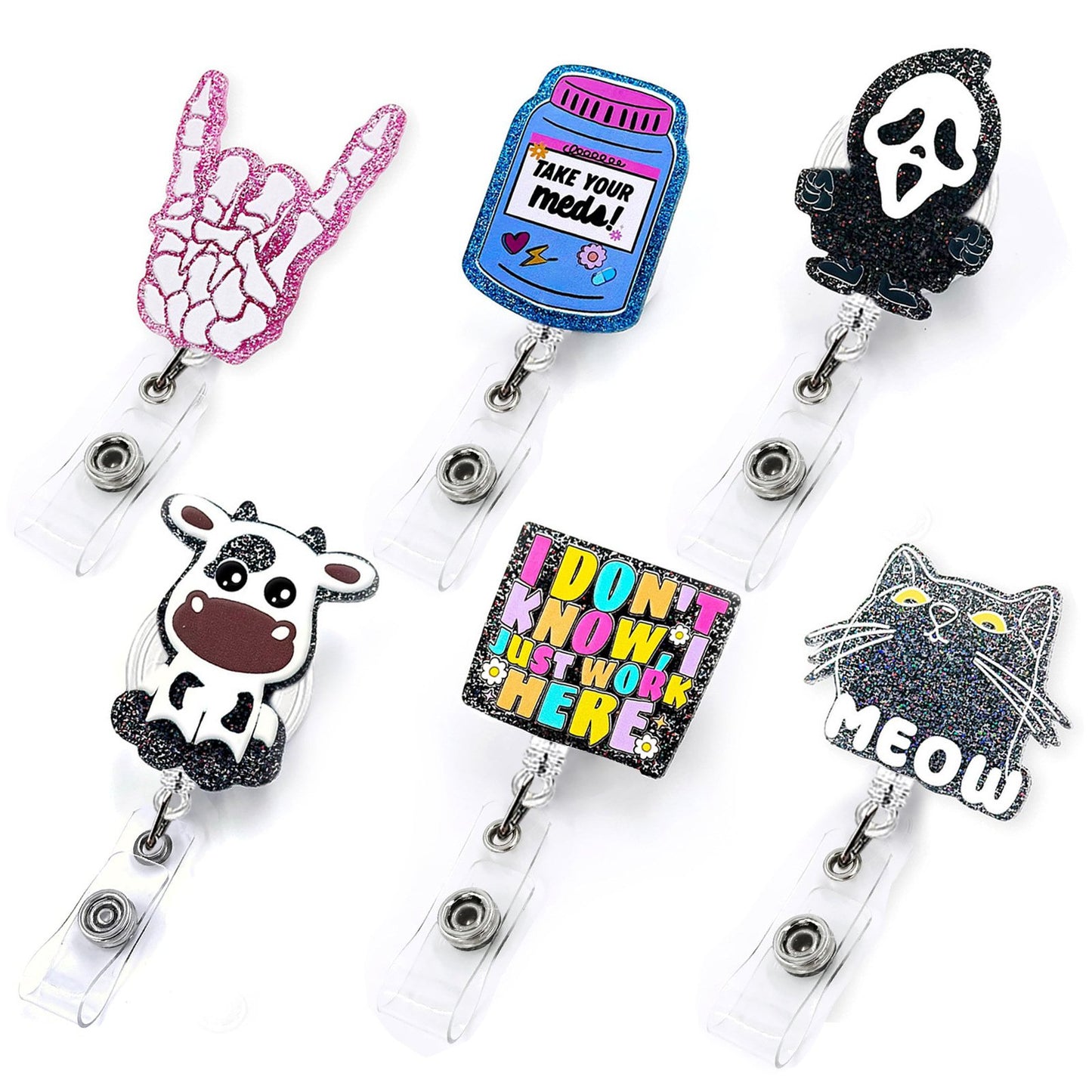 Shiny Flash Acrylic Badge Nurse Accessories ID Card Card Holder Retractable Plastic Badge Reel Badge Entrainment Rotating Clip