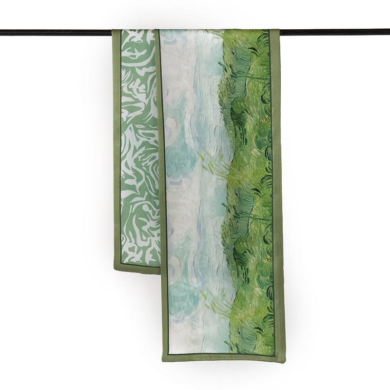 Spring And Summer Women's Silk Scarf All-match Gradient Printing Long Shawl Dual-purpose Square Sunscreen Adult Section