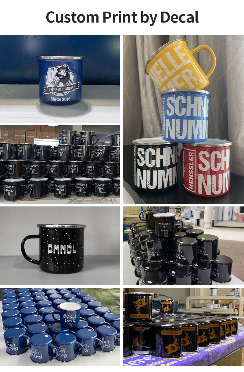 PYD Life 2022 Logo Printing Custom Sublimation Enamel Mug Steel Camping White Coffee Metal Enamel Cup