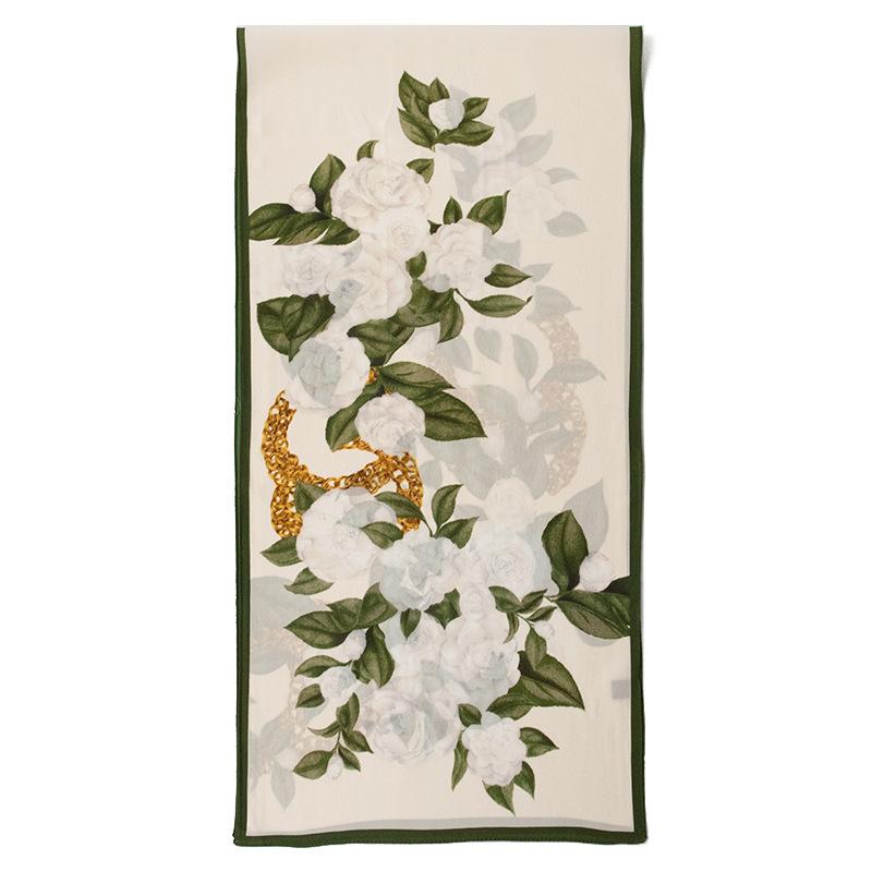 Spring And Summer Women's Silk Scarf All-match Gradient Printing Long Shawl Dual-purpose Square Sunscreen Adult Section