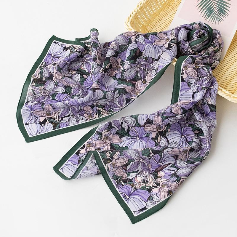 Spring And Summer Women's Silk Scarf All-match Gradient Printing Long Shawl Dual-purpose Square Sunscreen Adult Section
