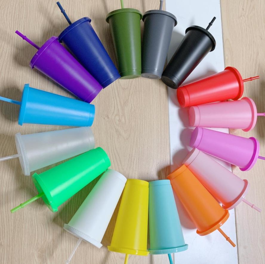 Hot Sale Bisphenol A Free Reusable Drinking Cold Cup 16 Oz/24 Oz Polypropylene Frosted Plastic Cup With Lid And Straw