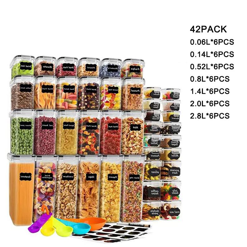 OWNSWING 24-piece Set BPA-free Airtight Plastic Stackable Kitchen Organizer Grain 42 Packs Of Dry Food Storage Box Container