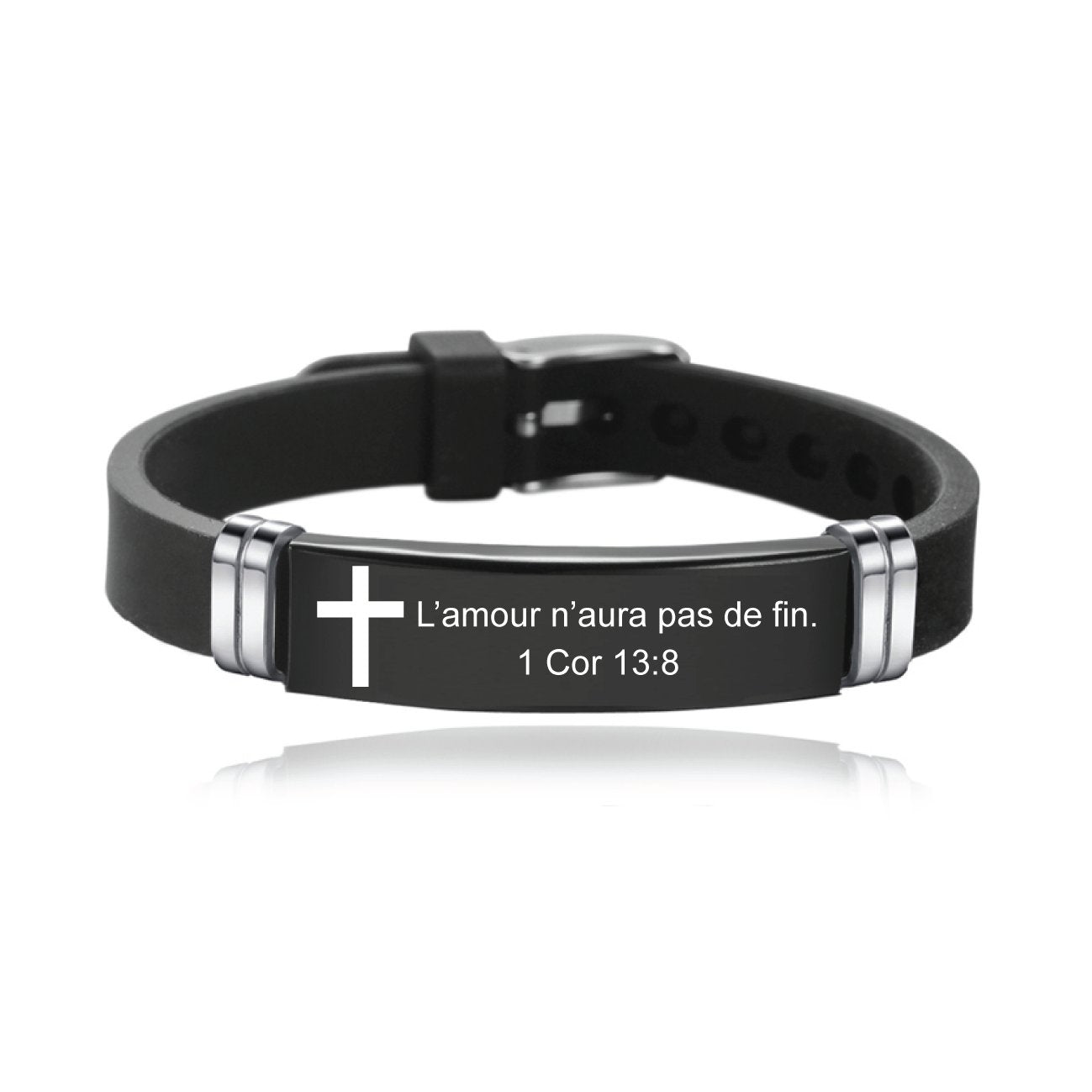 English French Version Bible Verse Adjustable Rubber Bracelet Custom Christian Stainless Steel Bracelet