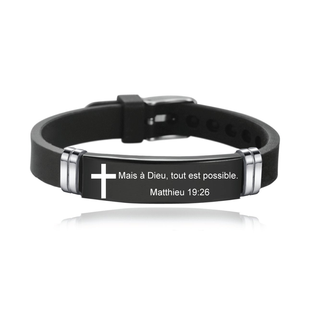 English French Version Bible Verse Adjustable Rubber Bracelet Custom Christian Stainless Steel Bracelet