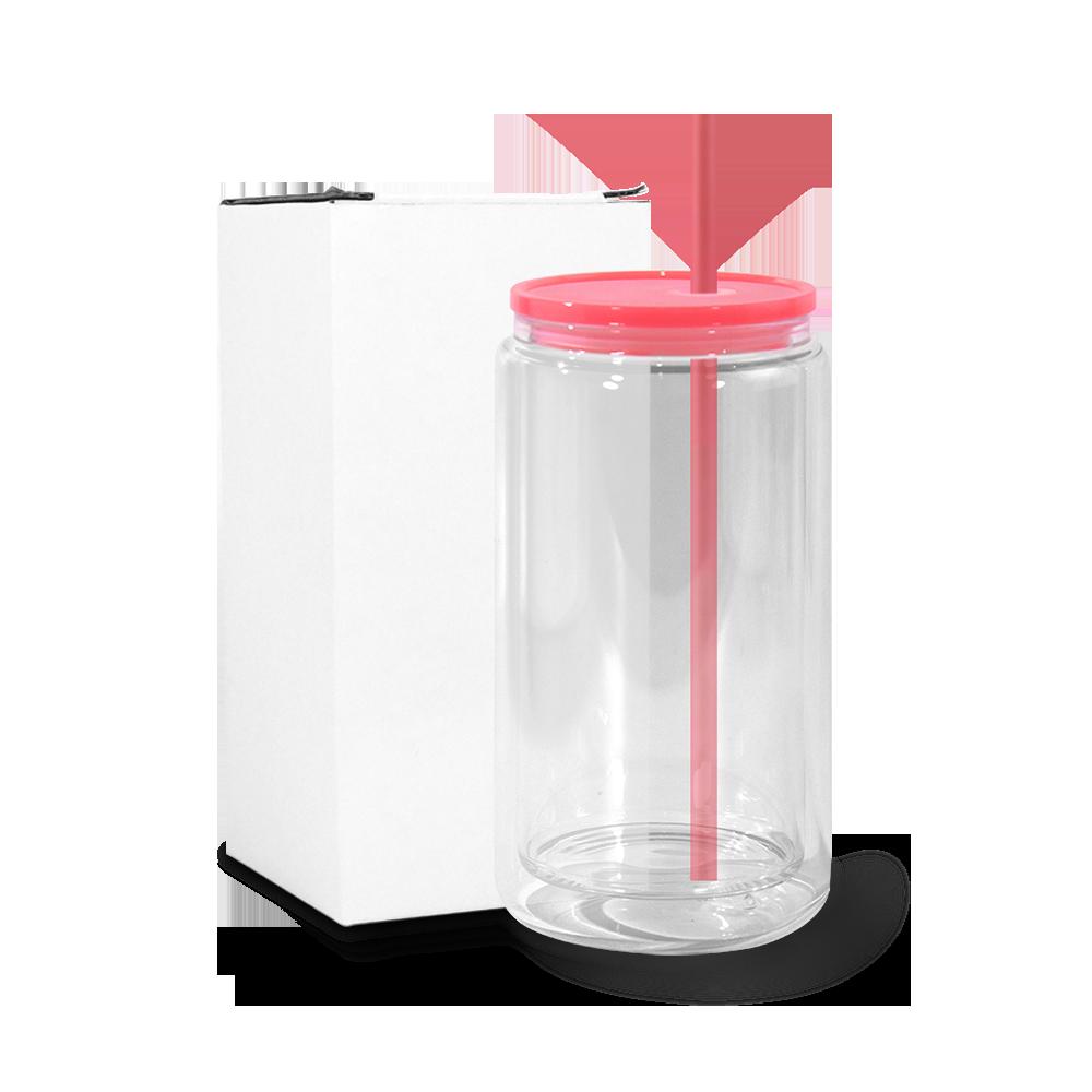 Snowball Coffee Cup With Lid Wine Glass Double Wall Pre-drilled Wine Glass With Colored Lid And Straw 16 Oz Plastic Jar