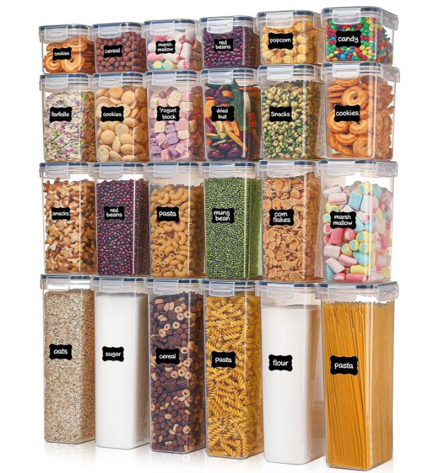 OWNSWING 24-piece Set BPA-free Airtight Plastic Stackable Kitchen Organizer Grain 42 Packs Of Dry Food Storage Box Container