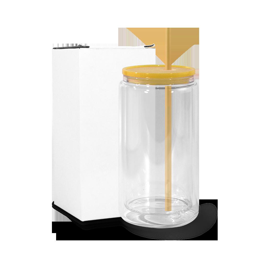 Snowball Coffee Cup With Lid Wine Glass Double Wall Pre-drilled Wine Glass With Colored Lid And Straw 16 Oz Plastic Jar