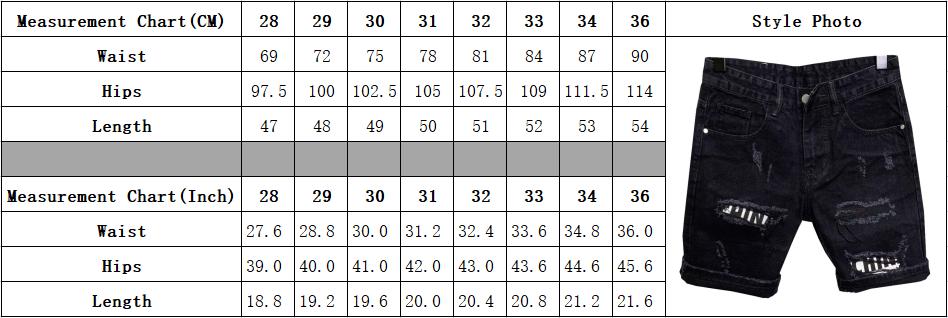 Fashion Custom Black Denim Short Ripped Casual Slim Fit Jeans Shorts For Men