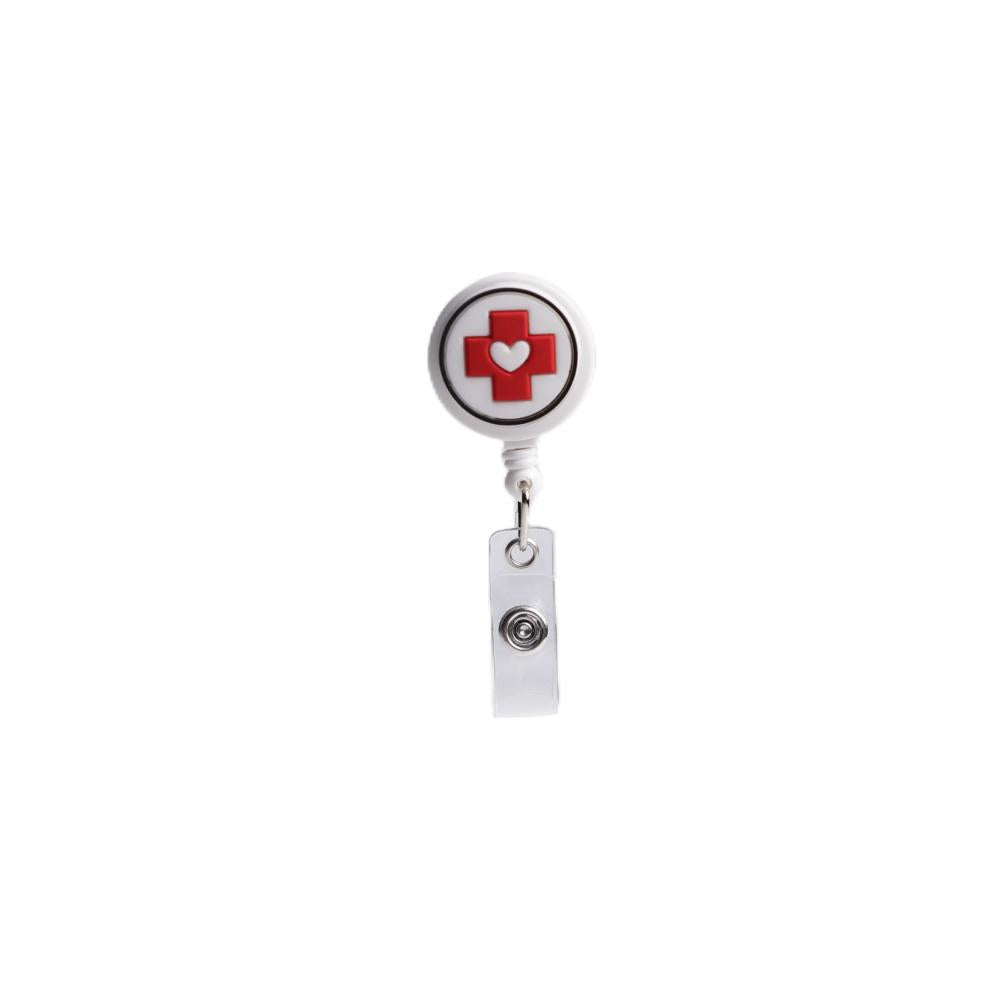 Bestom MOQ 100 32mm Silicone Nurse Accessories Gift ID Card Badge Retractable Reel, Heart-shaped Stethoscope Badge Holder