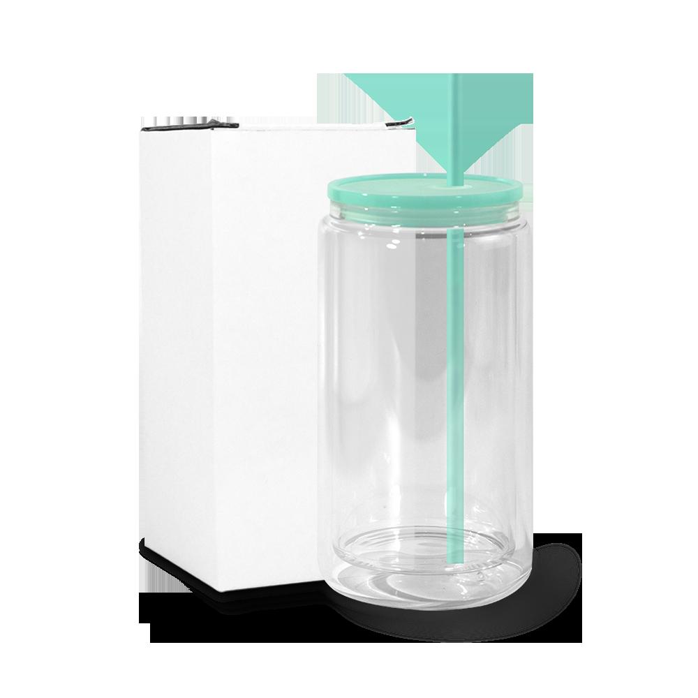Snowball Coffee Cup With Lid Wine Glass Double Wall Pre-drilled Wine Glass With Colored Lid And Straw 16 Oz Plastic Jar