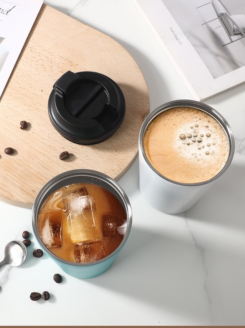Portable 8 Oz And 12 Oz Stainless Steel Coffee Cup Double Wall Insulated Tumbler Coffee Tea Cup With Flap