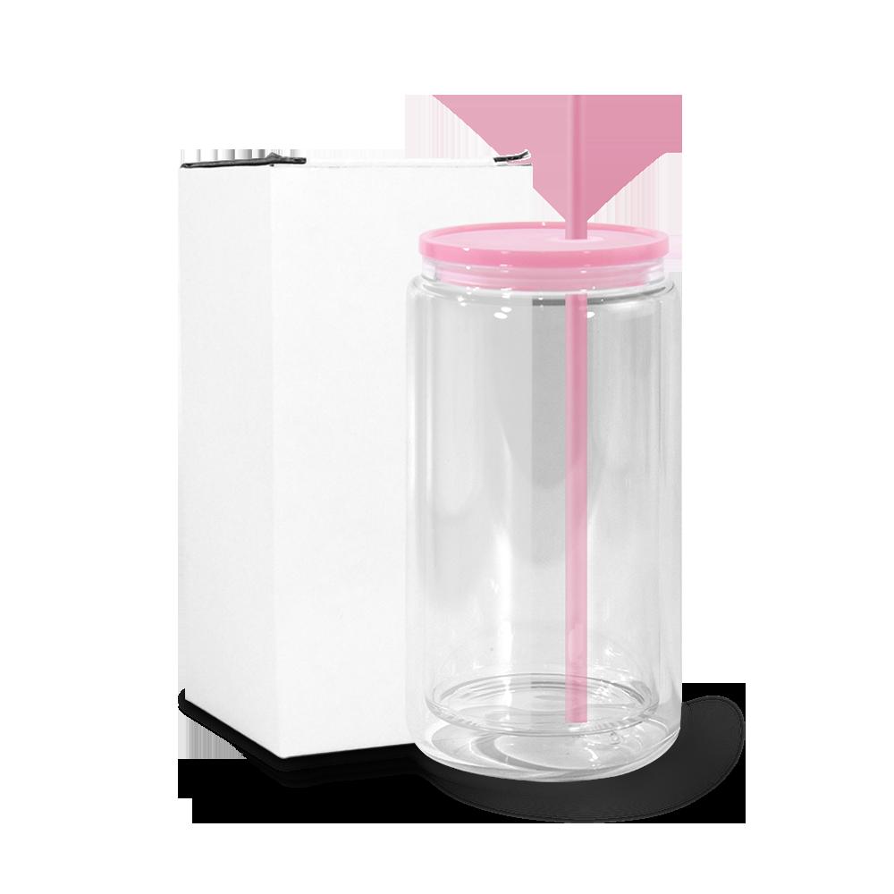 Snowball Coffee Cup With Lid Wine Glass Double Wall Pre-drilled Wine Glass With Colored Lid And Straw 16 Oz Plastic Jar