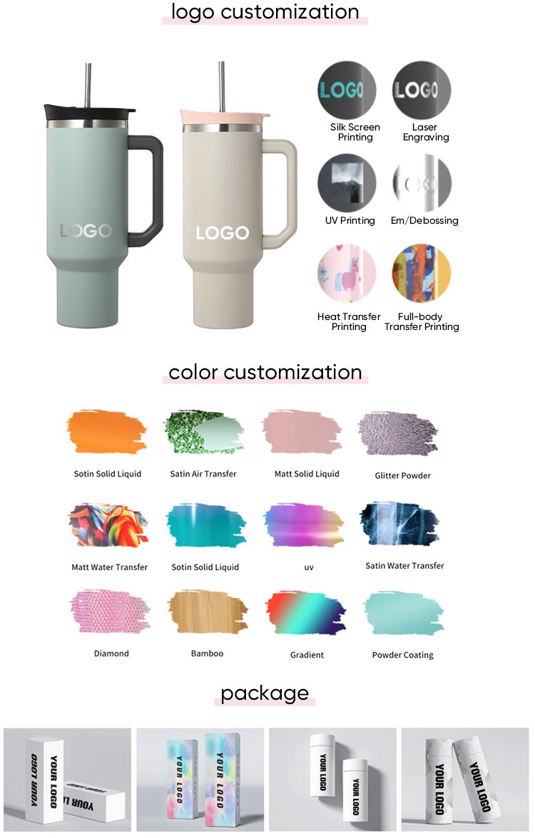 40 Oz Tumbler Double Wall 304 Stainless Steel Insulated Wide Mouth Car Tumbler Cup With New Handle And Straw Cover Vacuum Car Cup