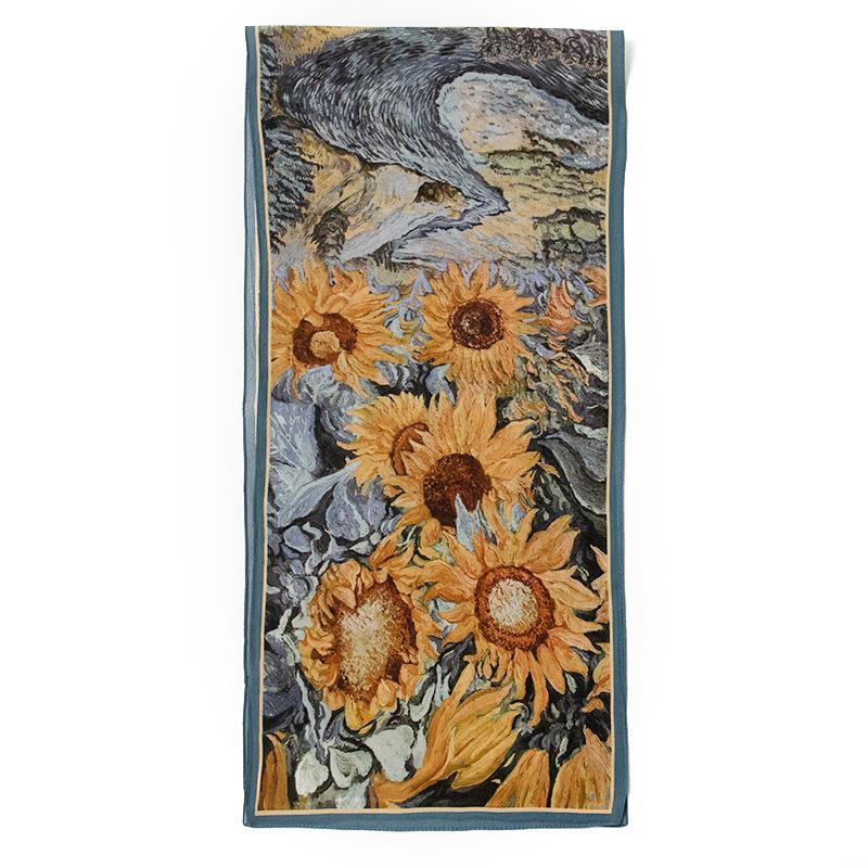 Spring And Summer Women's Silk Scarf All-match Gradient Printing Long Shawl Dual-purpose Square Sunscreen Adult Section