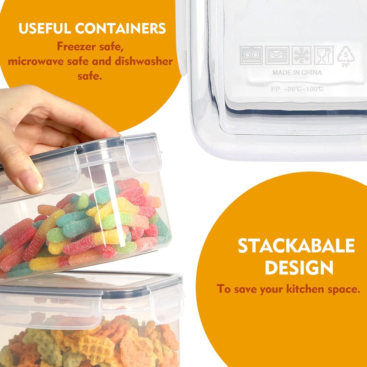 OWNSWING 24-piece Set BPA-free Airtight Plastic Stackable Kitchen Organizer Grain 42 Packs Of Dry Food Storage Box Container