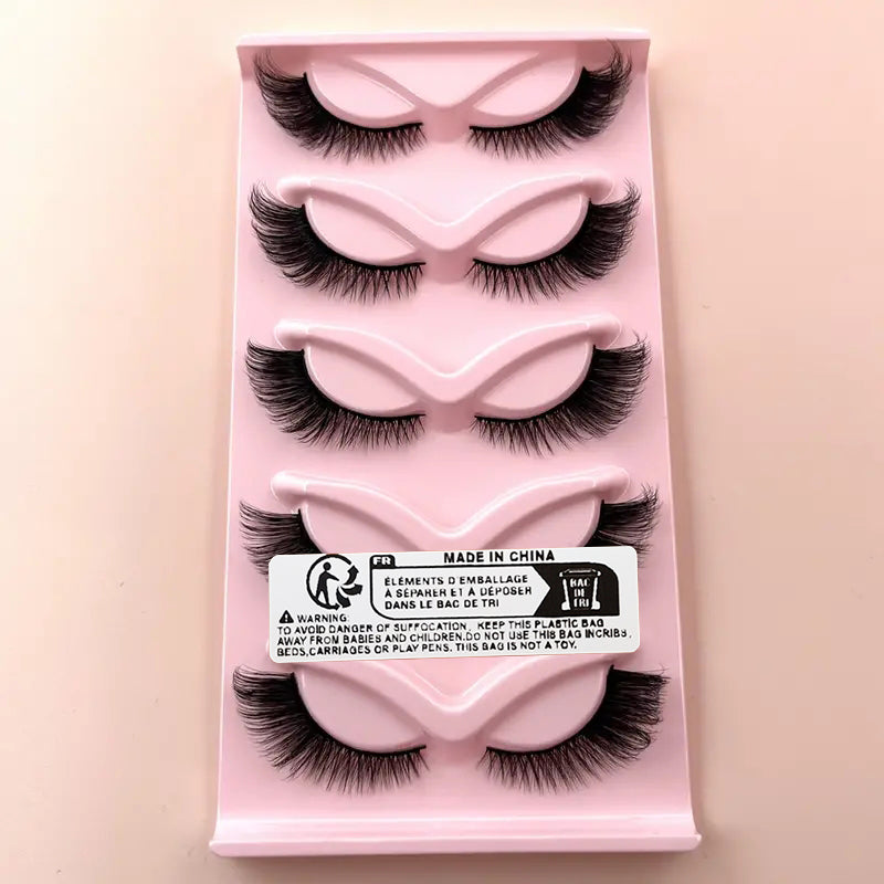 Wholesale Private Label Handmade 3D 16mm Fake Eyelashes Wingtip Curl Long Tail 5 Pairs Of Eyelashes