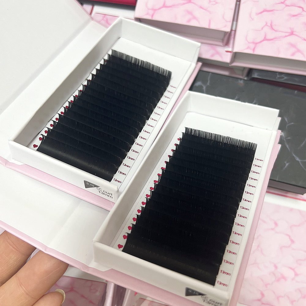 Wholesale Supply Private Logo Matte Black Velvet Mink Eyelash Extension Tray Lashes Roll CC CD DD Dark Black Cashmere Eyelashes