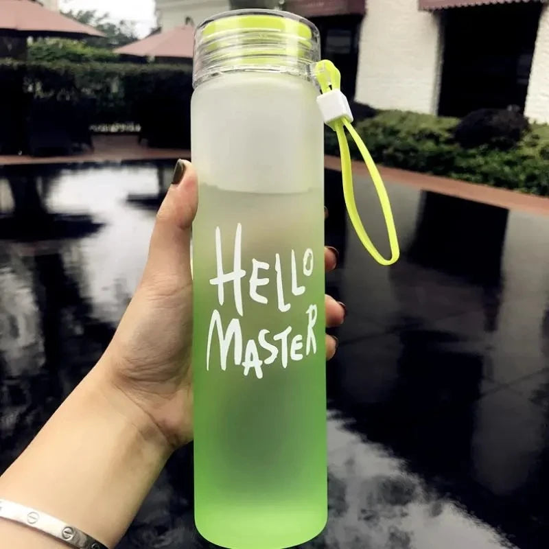 Wholesale Custom Logo Letter Water Cup Colored Frosted Color Changing Glass Beverage Bottle With Lid