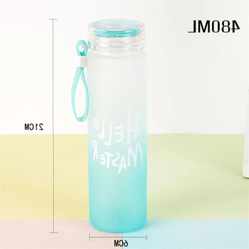 Wholesale Custom Logo Letter Water Cup Colored Frosted Color Changing Glass Beverage Bottle With Lid