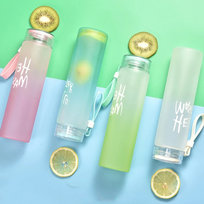 Wholesale Custom Logo Letter Water Cup Colored Frosted Color Changing Glass Beverage Bottle With Lid
