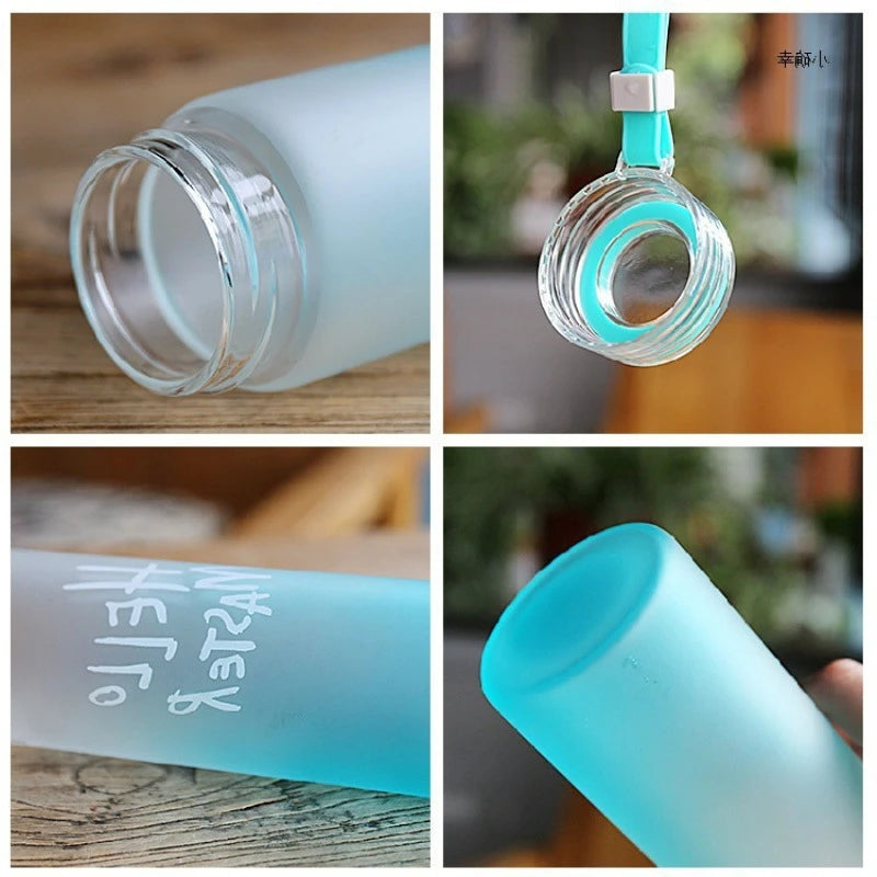 Wholesale Custom Logo Letter Water Cup Colored Frosted Color Changing Glass Beverage Bottle With Lid