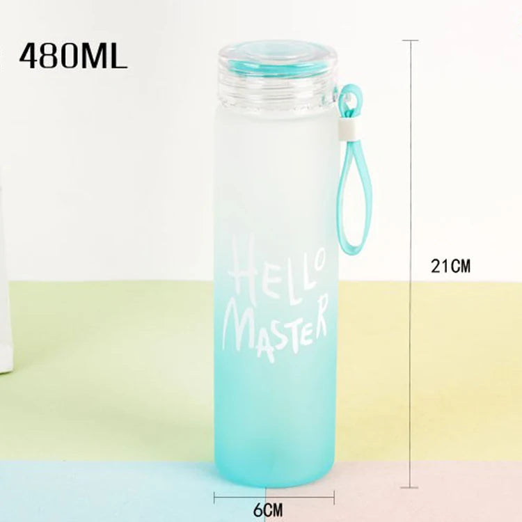 Wholesale Custom Logo Letter Water Cup Colored Frosted Color Changing Glass Beverage Bottle With Lid
