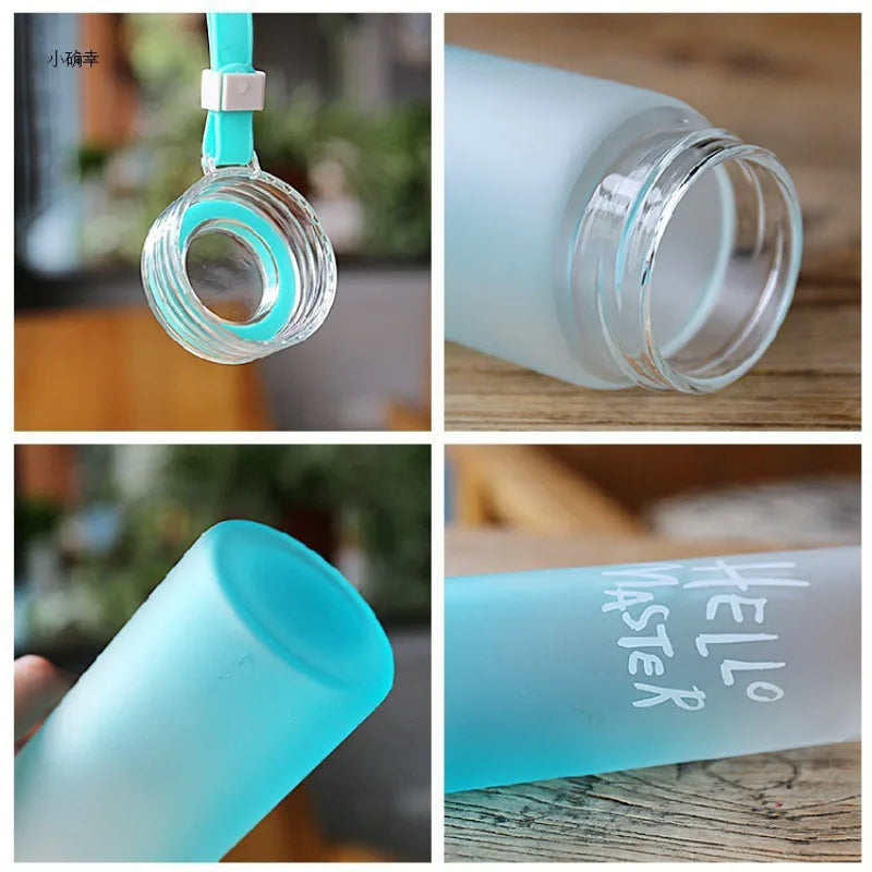 Wholesale Custom Logo Letter Water Cup Colored Frosted Color Changing Glass Beverage Bottle With Lid