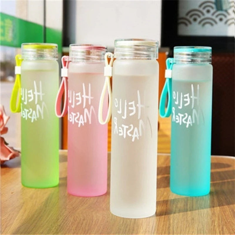 Wholesale Custom Logo Letter Water Cup Colored Frosted Color Changing Glass Beverage Bottle With Lid