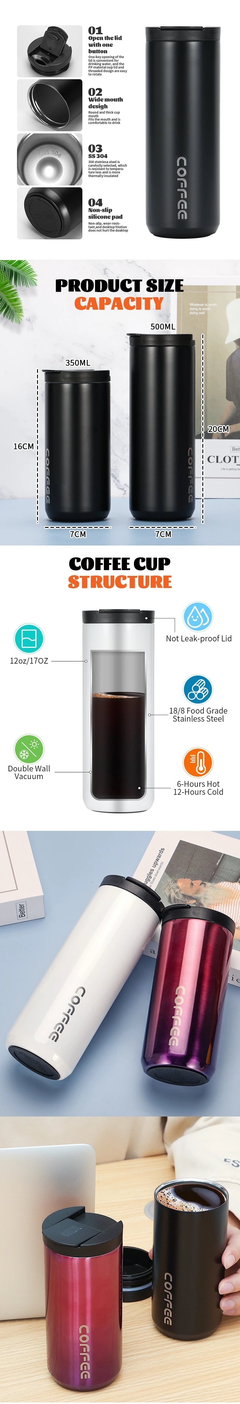 400 Ml 500 Ml Custom Logo Double Wall Stainless Steel Insulated Thermal Travel Vacuum Coffee Mug Cup