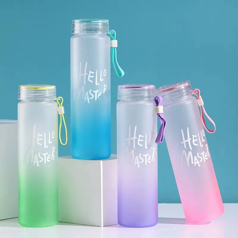 Wholesale Custom Logo Letter Water Cup Colored Frosted Color Changing Glass Beverage Bottle With Lid