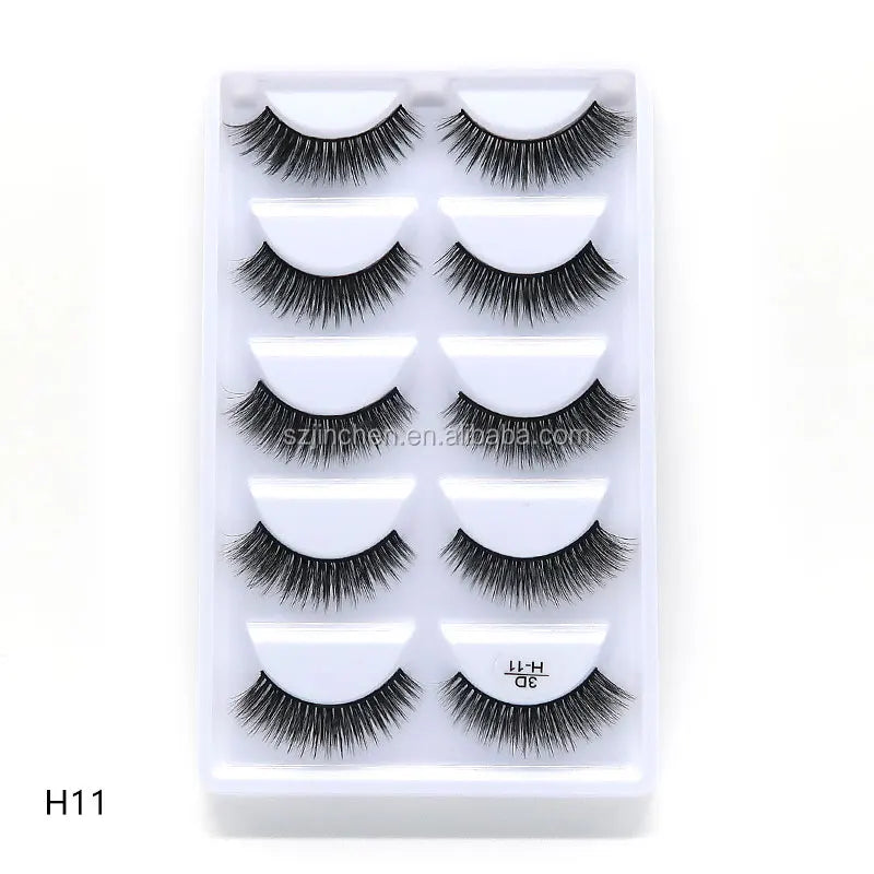 Top Quality H Series 20 Style 5 Pair/Tray 3D Mink False Eyelashes 5 Pair Handmade 3D Natural Long False Eyelashes