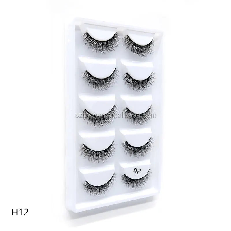 Top Quality H Series 20 Style 5 Pair/Tray 3D Mink False Eyelashes 5 Pair Handmade 3D Natural Long False Eyelashes