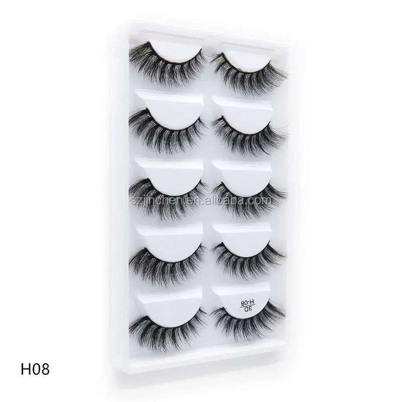 Top Quality H Series 20 Style 5 Pair/Tray 3D Mink False Eyelashes 5 Pair Handmade 3D Natural Long False Eyelashes