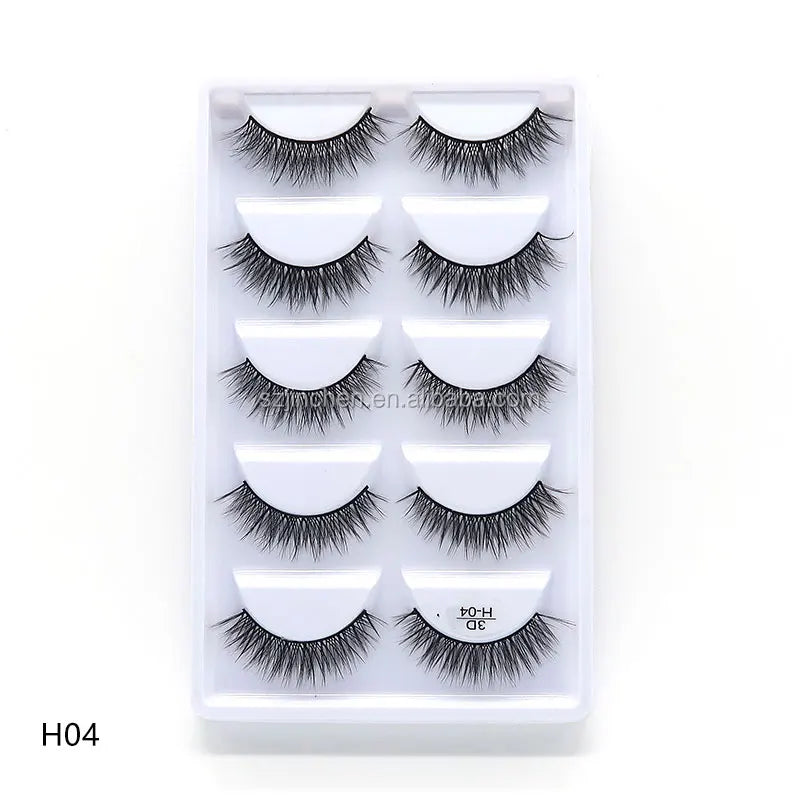 Top Quality H Series 20 Style 5 Pair/Tray 3D Mink False Eyelashes 5 Pair Handmade 3D Natural Long False Eyelashes