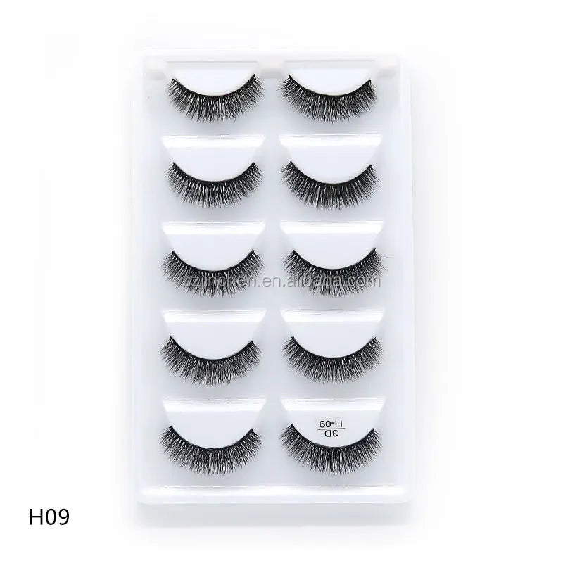 Top Quality H Series 20 Style 5 Pair/Tray 3D Mink False Eyelashes 5 Pair Handmade 3D Natural Long False Eyelashes
