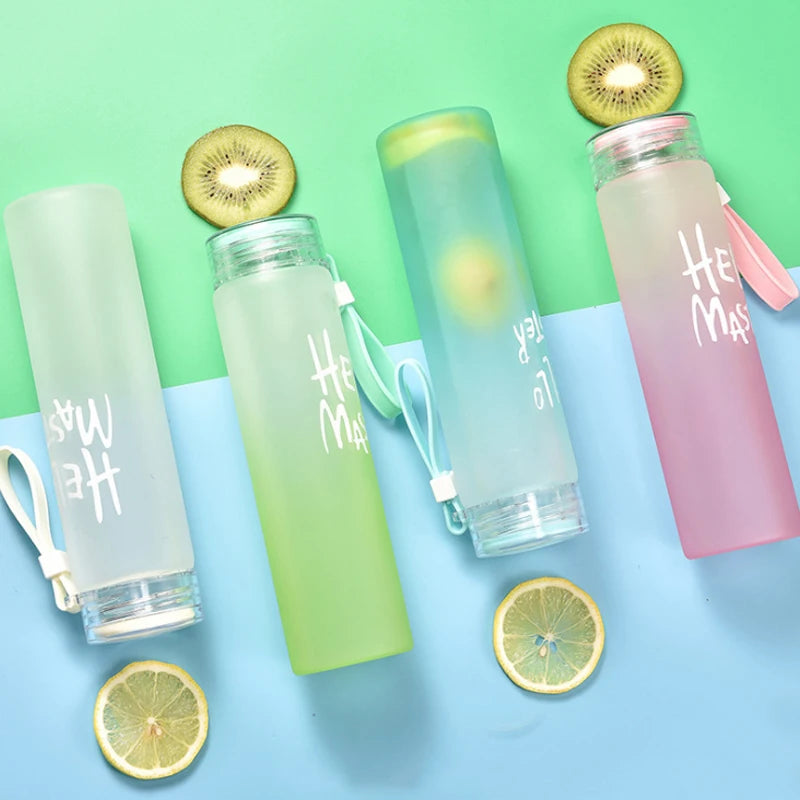 Wholesale Custom Logo Letter Water Cup Colored Frosted Color Changing Glass Beverage Bottle With Lid