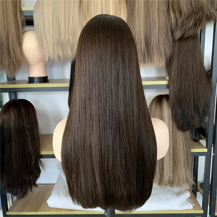100 European Virgin Hair Medium Brown Silk Top-cuticle Alignment Jewish Wig White Women Quick Express
