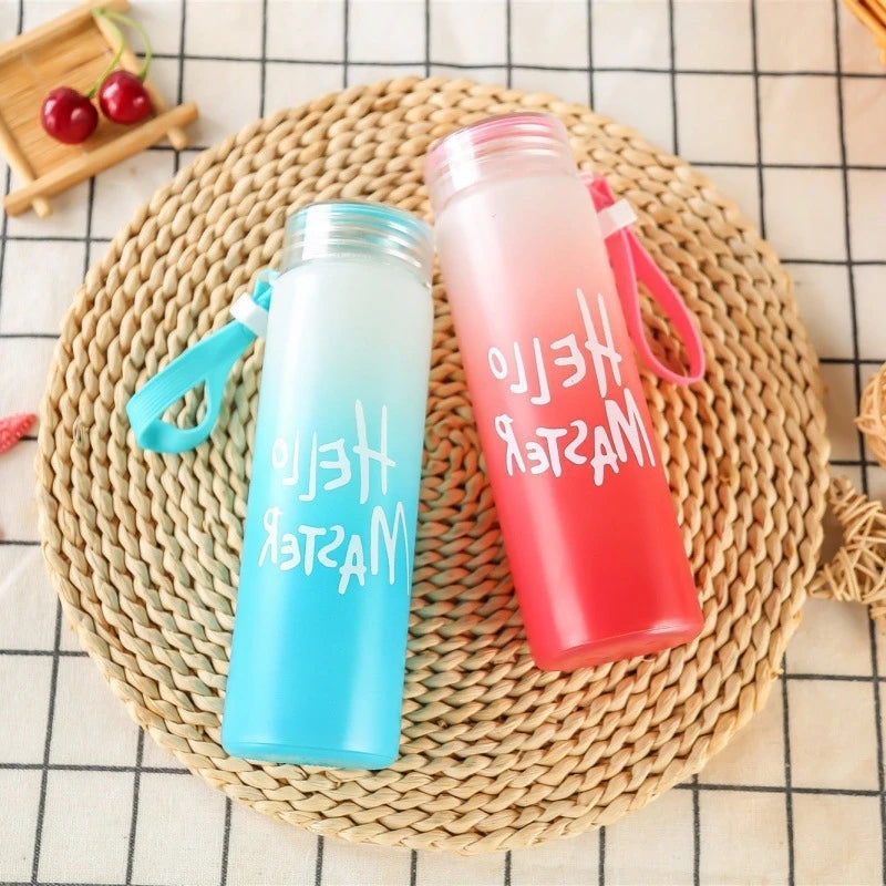 Wholesale Custom Logo Letter Water Cup Colored Frosted Color Changing Glass Beverage Bottle With Lid