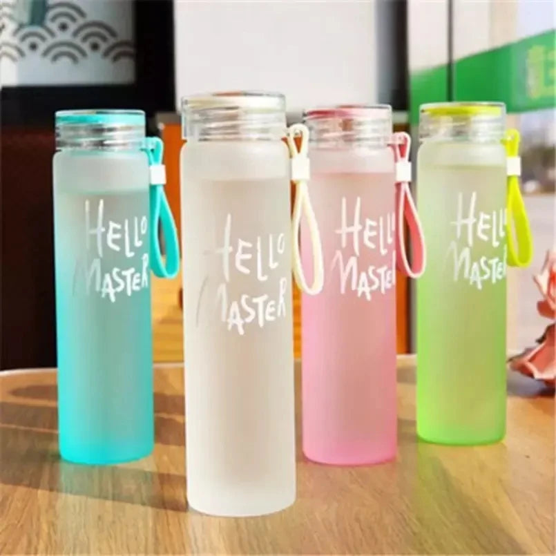 Wholesale Custom Logo Letter Water Cup Colored Frosted Color Changing Glass Beverage Bottle With Lid