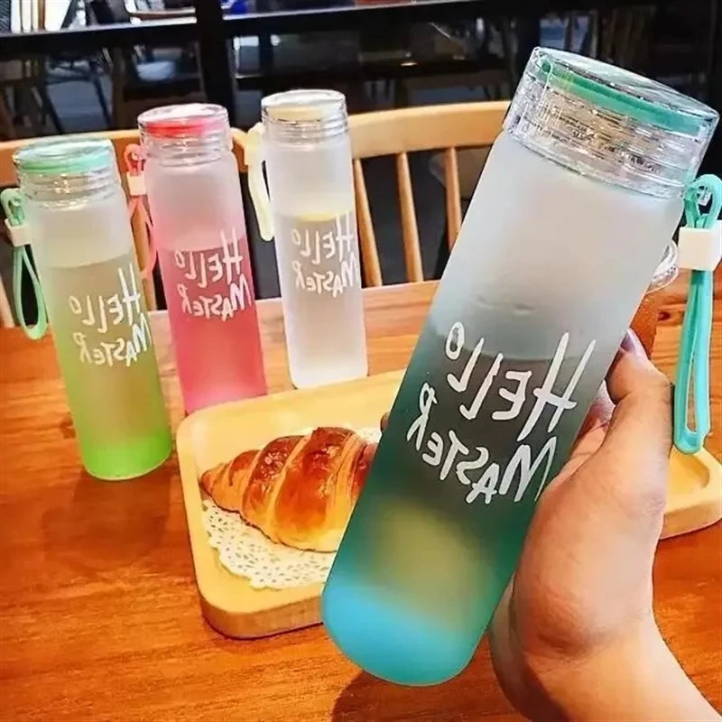 Wholesale Custom Logo Letter Water Cup Colored Frosted Color Changing Glass Beverage Bottle With Lid