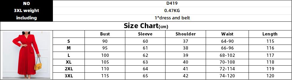 D419 Latest Design Ladies Office Dress Ladies Elegant Solid Color Long Sleeve Lace-up V-Neck Slim Pleated Skirt