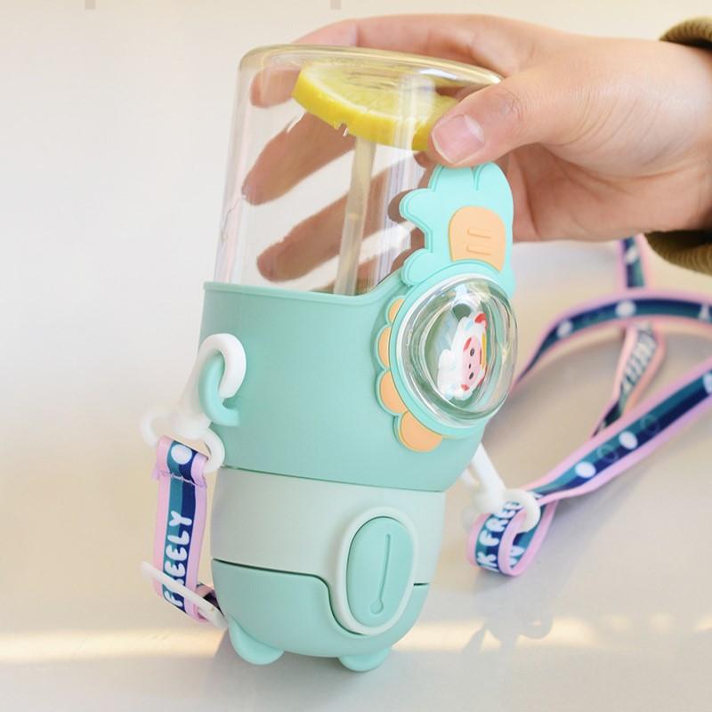 Children's Water Cup Drop-proof Suction Tube Cup Boys And Girls School Kindergarten Baby Bear Water Bottle Plastic Water Drinker Children's Cup
