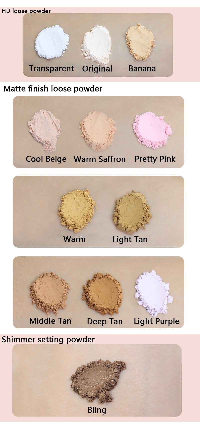 Low MOQ Matte Waterproof Cosmetic Makeup Private Label Vegetarian Pink Loose Style Powder