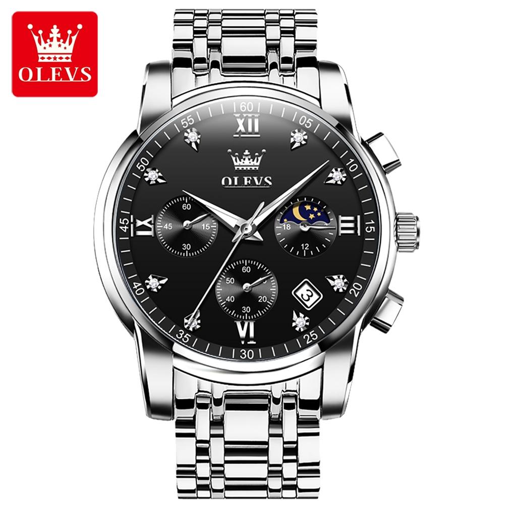 Men's Watch OLEVS 2858 Business Multi Time Zone Watch Waterproof Function Analog Date Watch Stainless Steel Quartz Watch