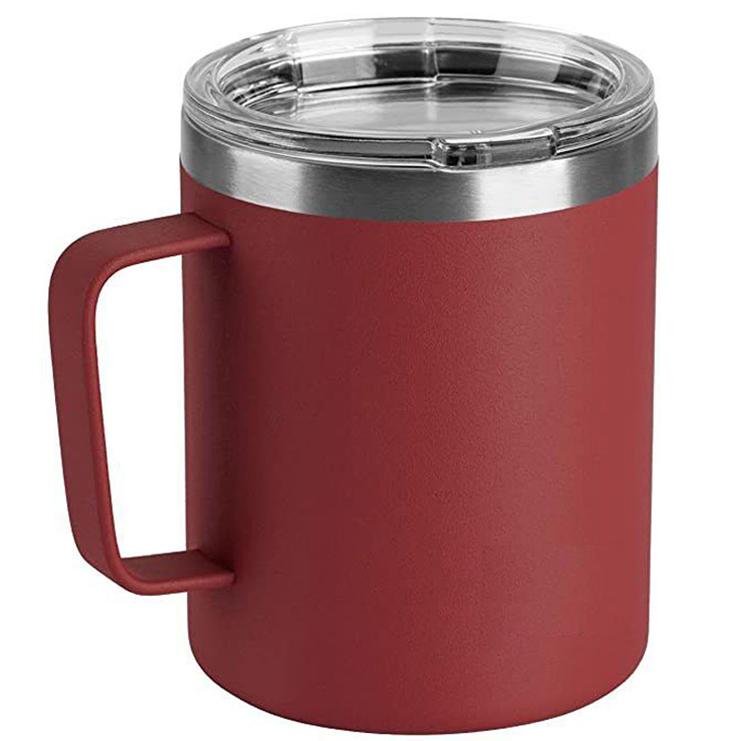 Custom Logo 12 Oz 14 Oz Powder Coated Insulated Stainless Steel Coffee Cup Handle Double Wall Vacuum Insulated Coffee Cup With Lid