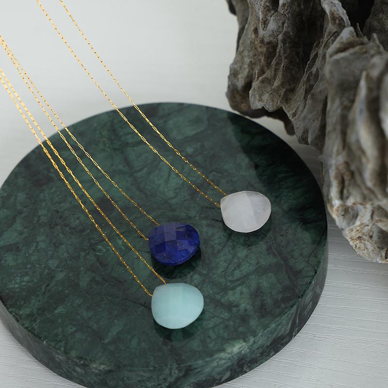 Elegant Personality Fashion Natural Stone Stainless Steel Gold Plated Pendant Necklace